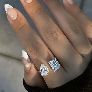 White Rhodium Two Stone Ring